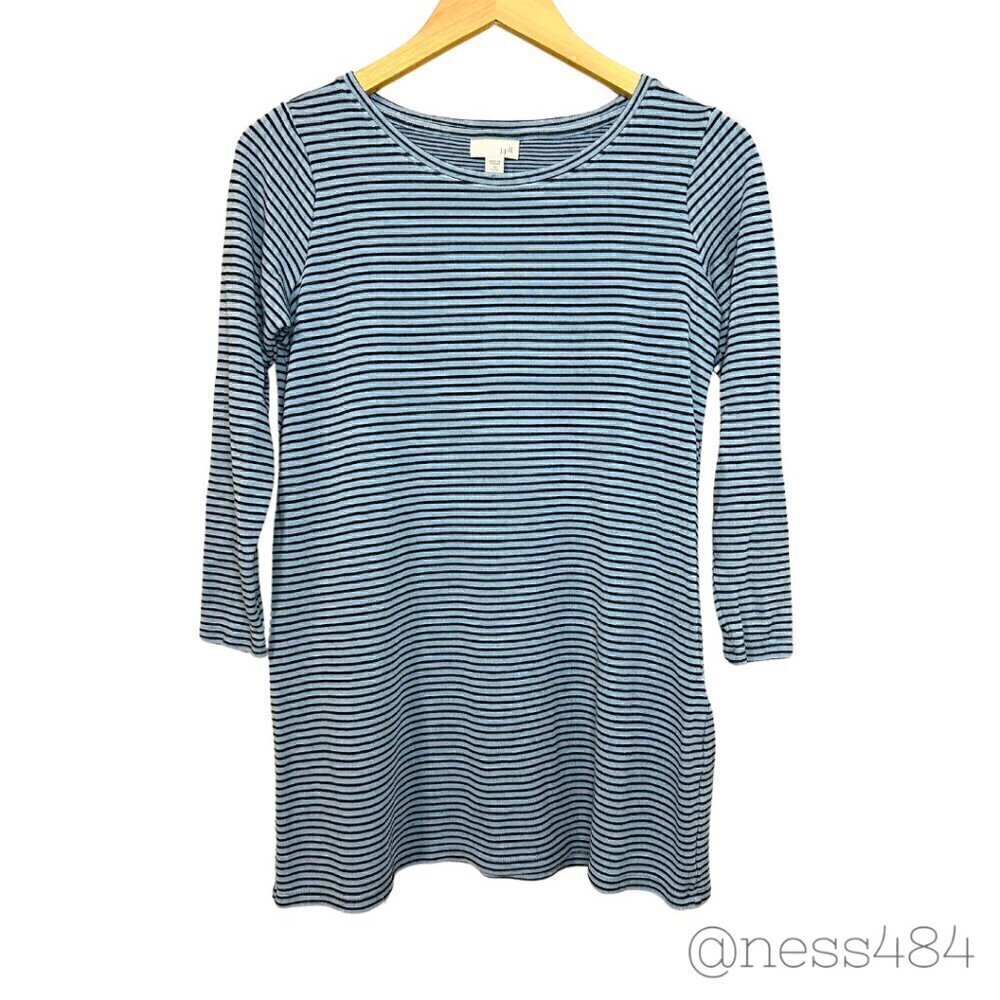 J Jill Blue‎ Stripe Petite Long Sleeve Tunic Top XS